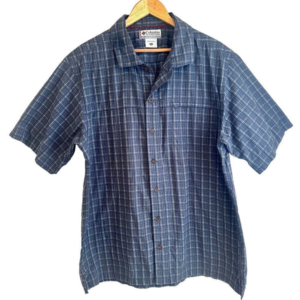 Columbia Men's Navy Blue Checkered Short Sleeve Button Down Casual Shirt XL